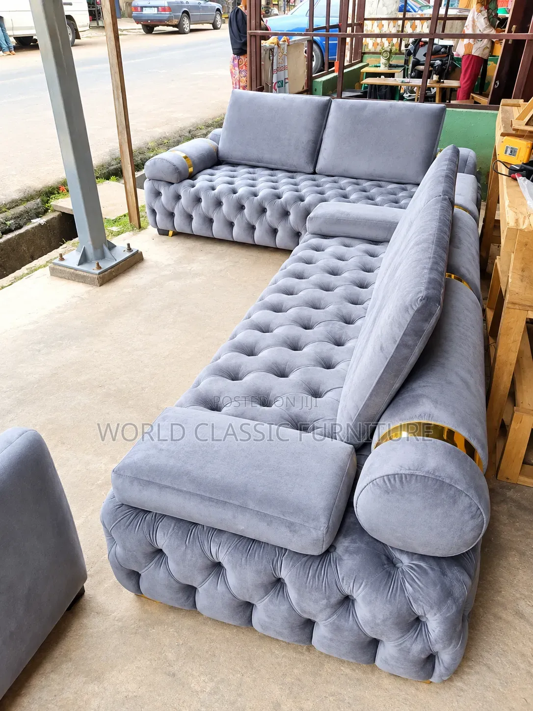 Luxury Grey Velvet Sofa Set