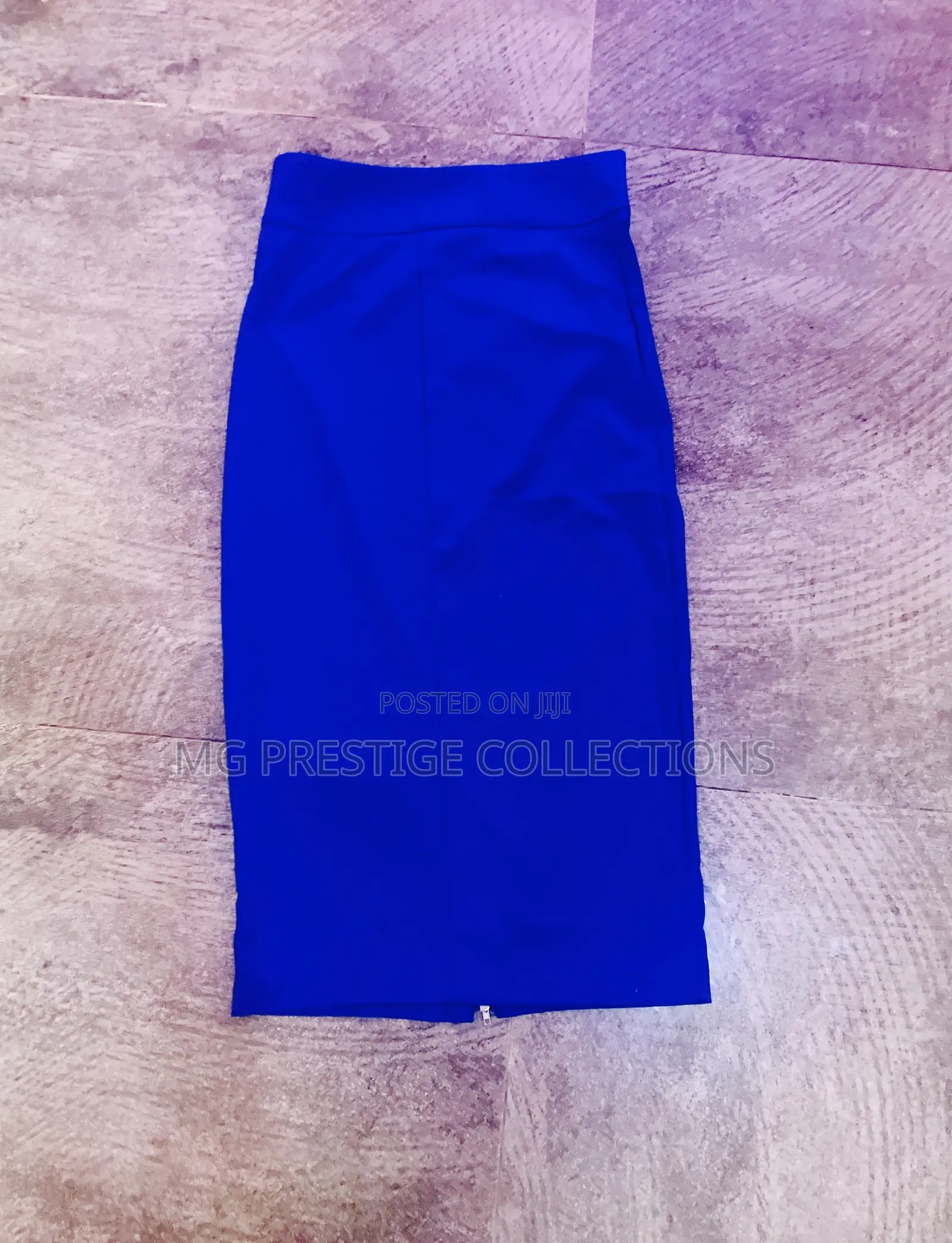 Stylish Royal Blue High-Waist Pencil Skirt With Front Ruffle Zip