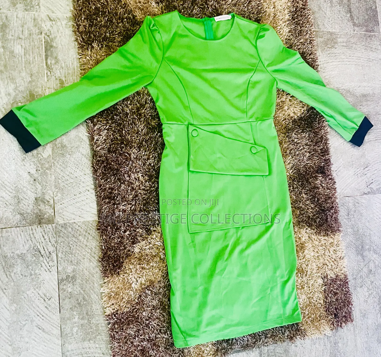 Women's Elegant Green 3/4 Sleeve Bodycon Midi Dress