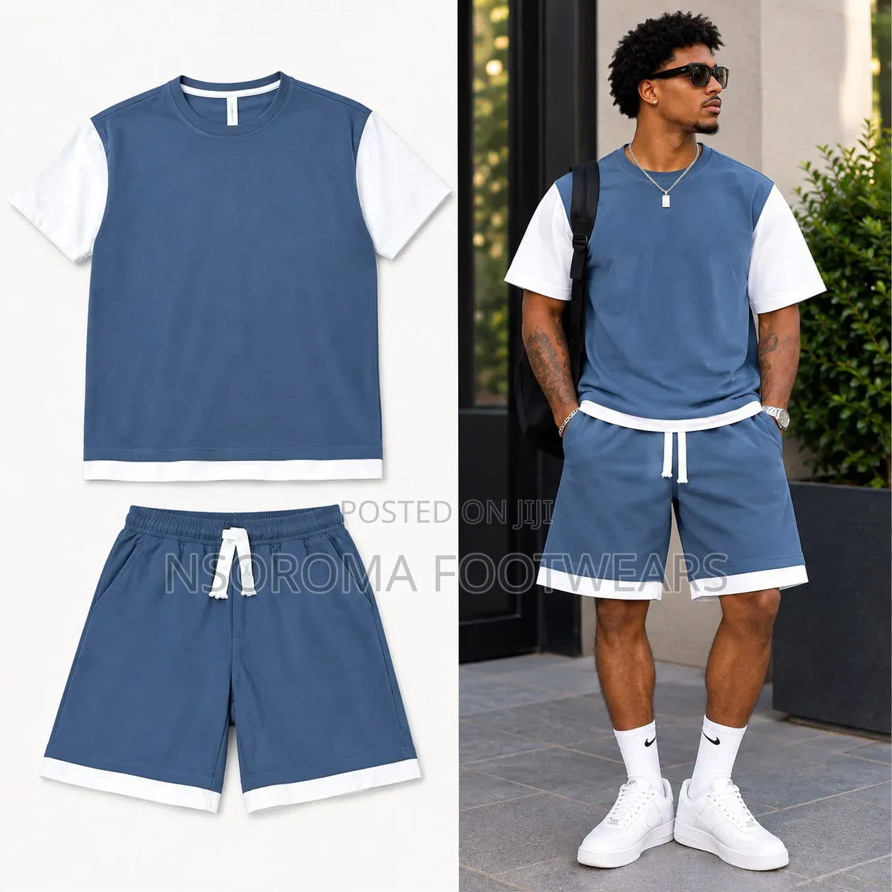 Men’s Cotton Blend 2-Piece T-Shirt Shorts Set – Ready Stock