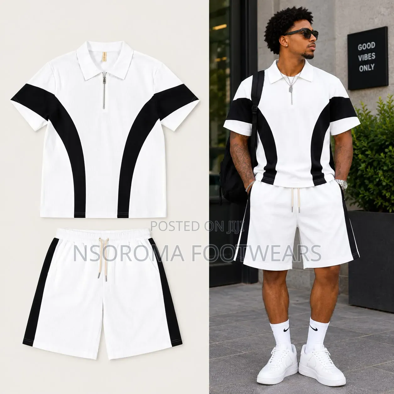 Men’s Cotton Blend 2-Piece T-Shirt Shorts Set – Ready Stock