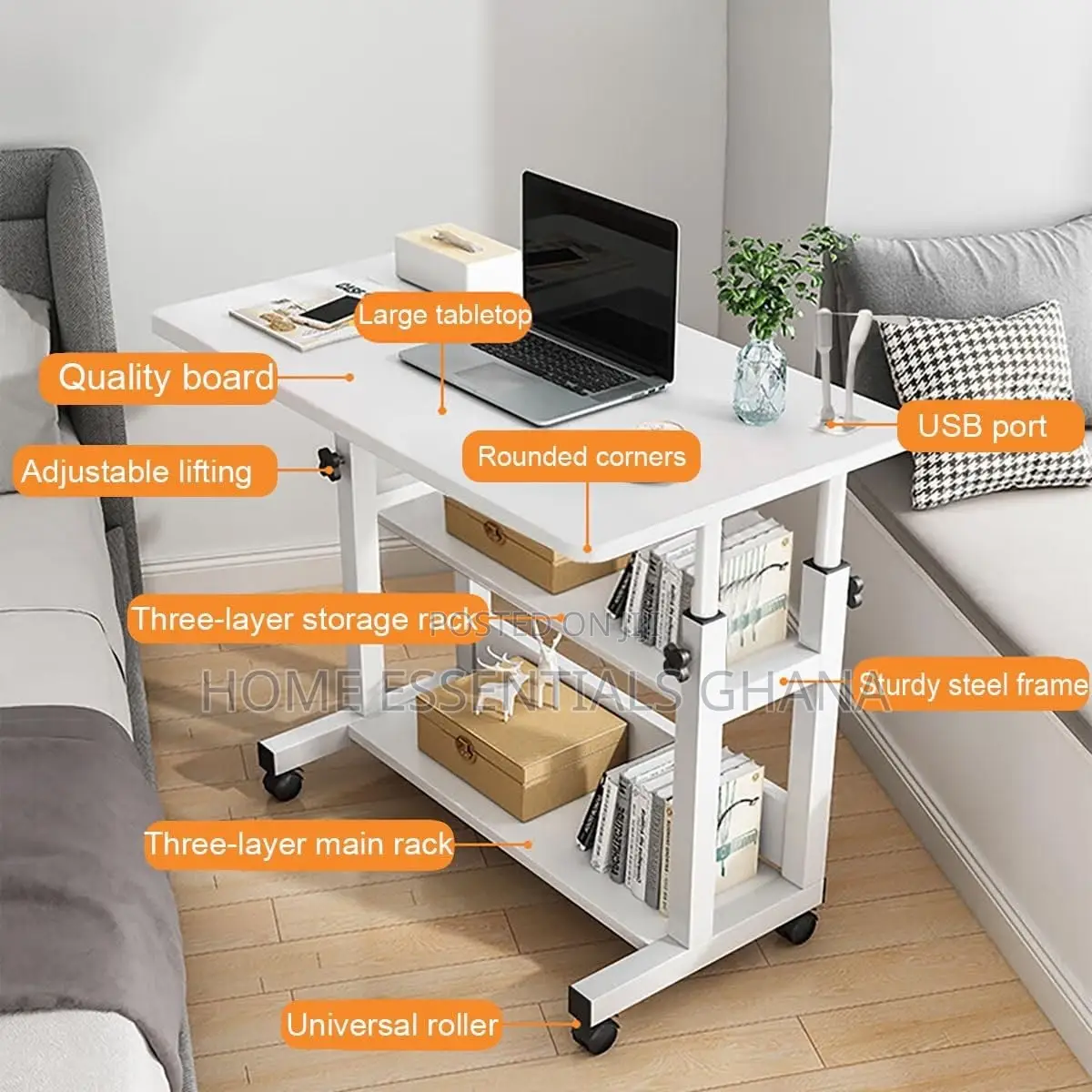 Height-Adjustable Double Shelve Laptop Table