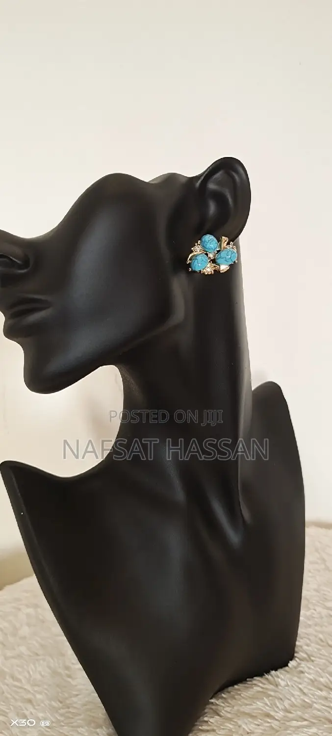 Inlaid Zircon Bue Resin Ear Jewelry