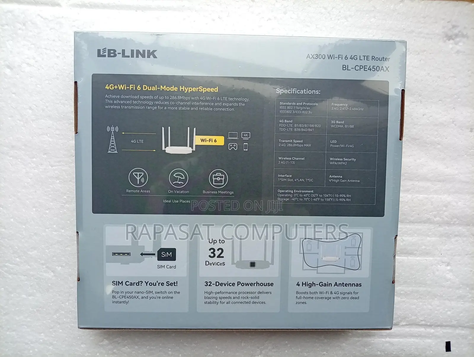 Lblink Bl-Cpe450ax Ax300 Wifi 6 4g Lte Sim Card Router 4lan 1wan
