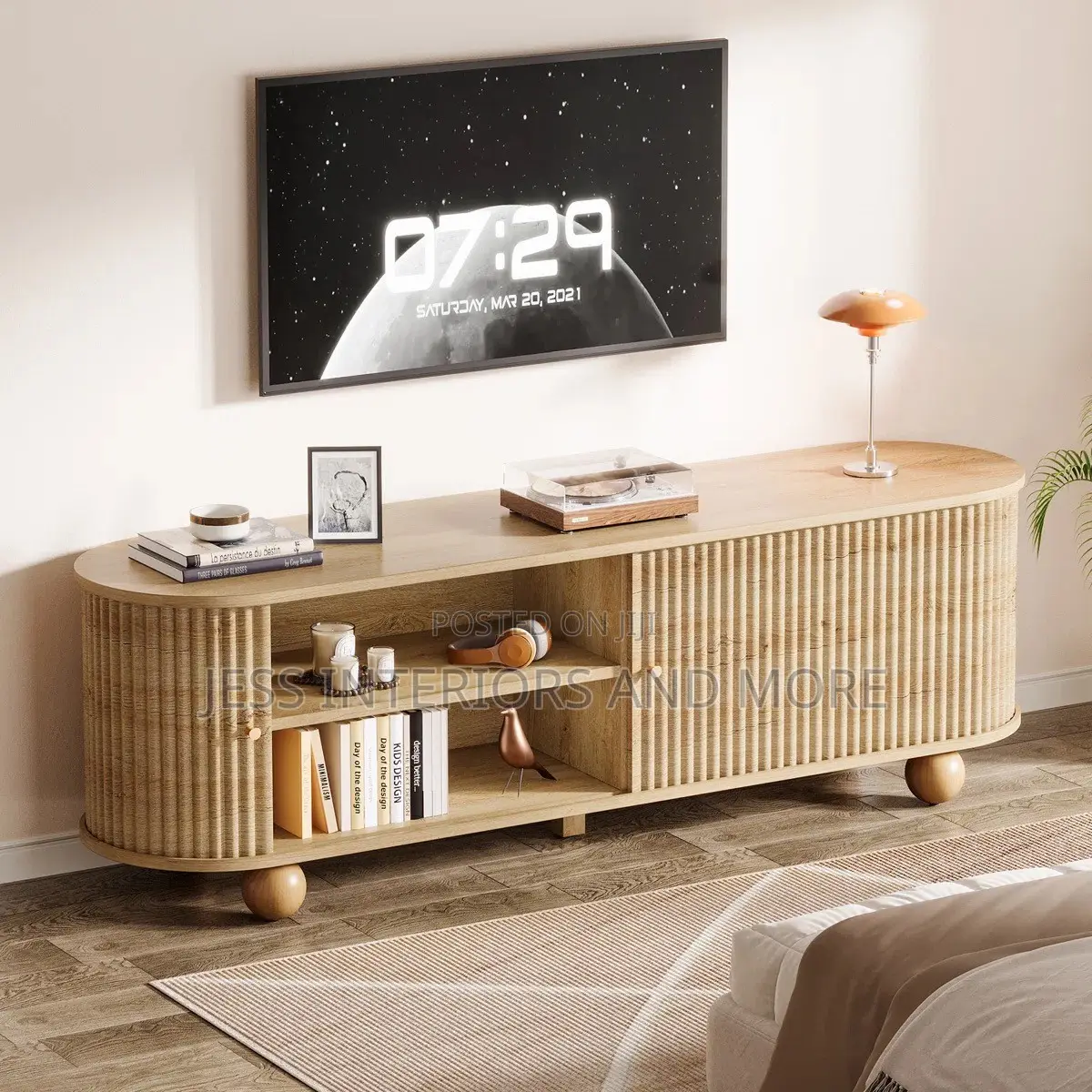 TV Stand With Sliding Door and Storage for TVs Up to 78"