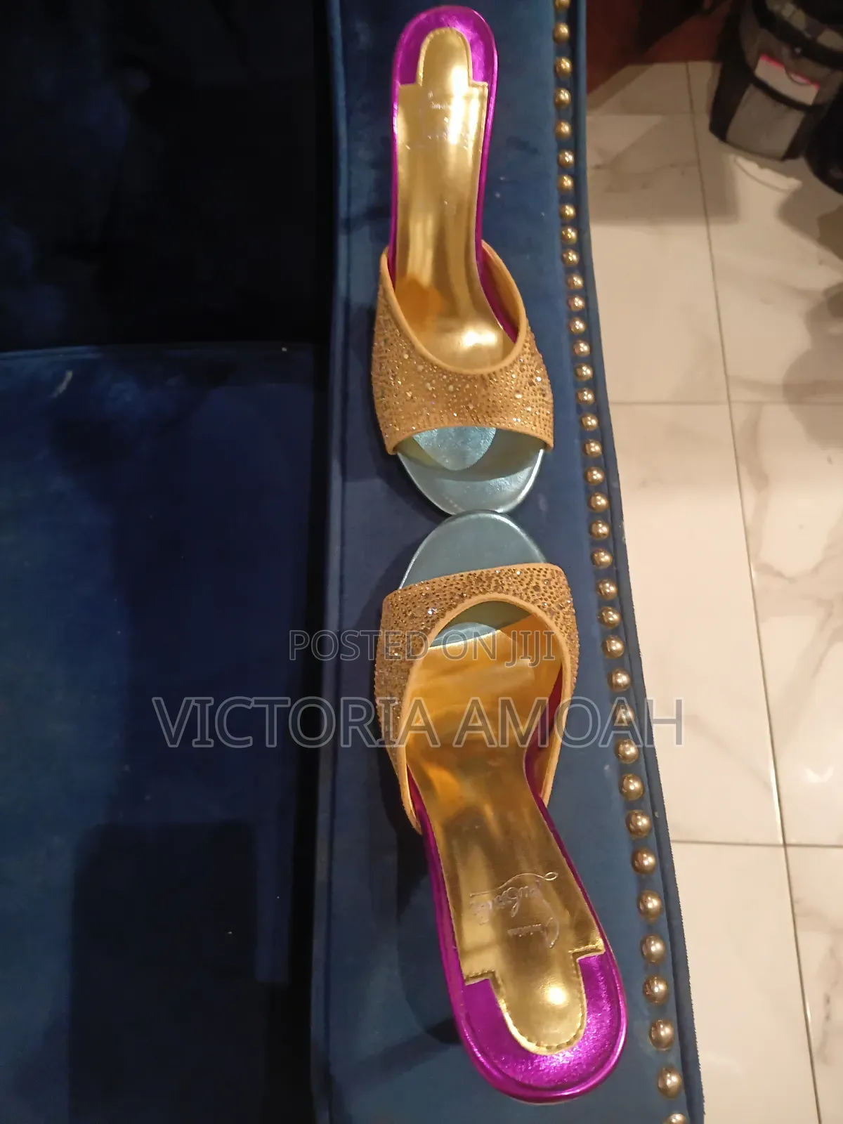 Pair of High - Heeled Mule Sandals