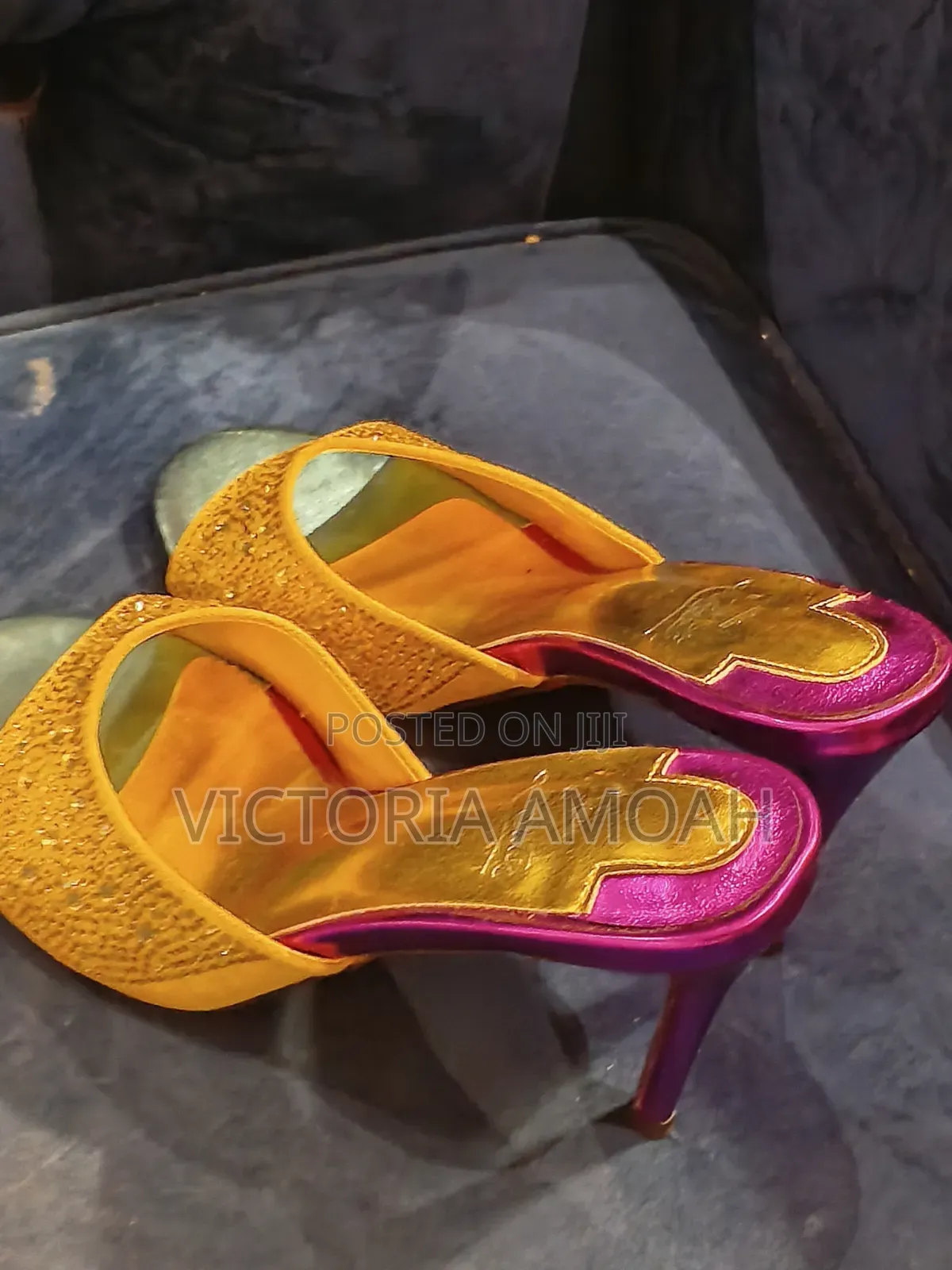 Pair of High - Heeled Mule Sandals