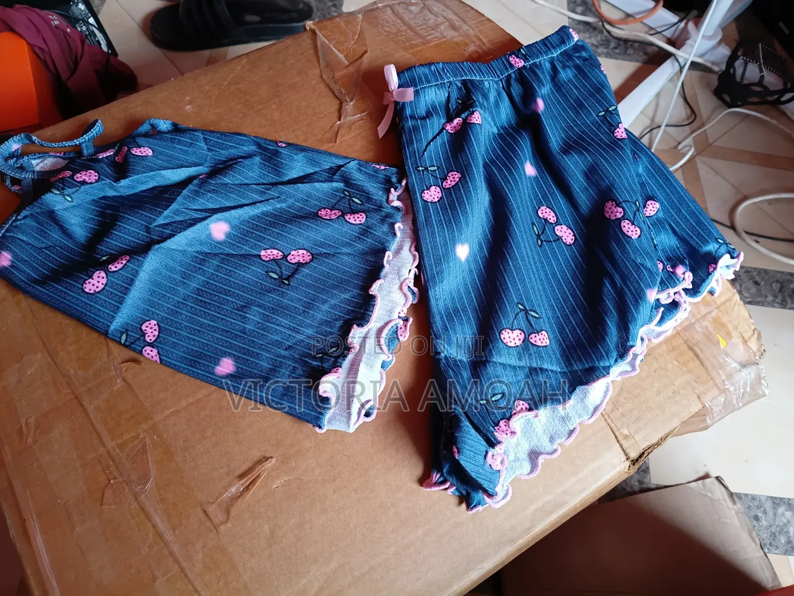 Cute Cherry Print Ribbed Pajama Set