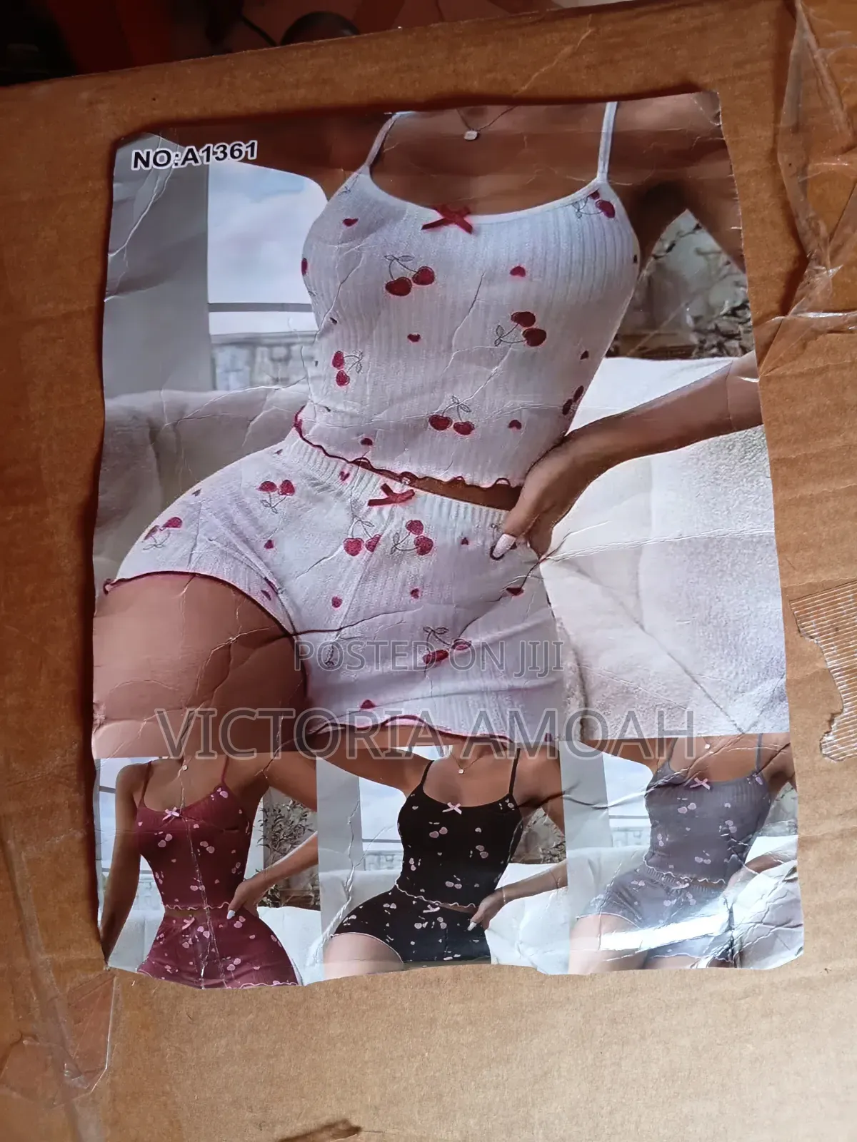 Cute Cherry Print Ribbed Pajama Set