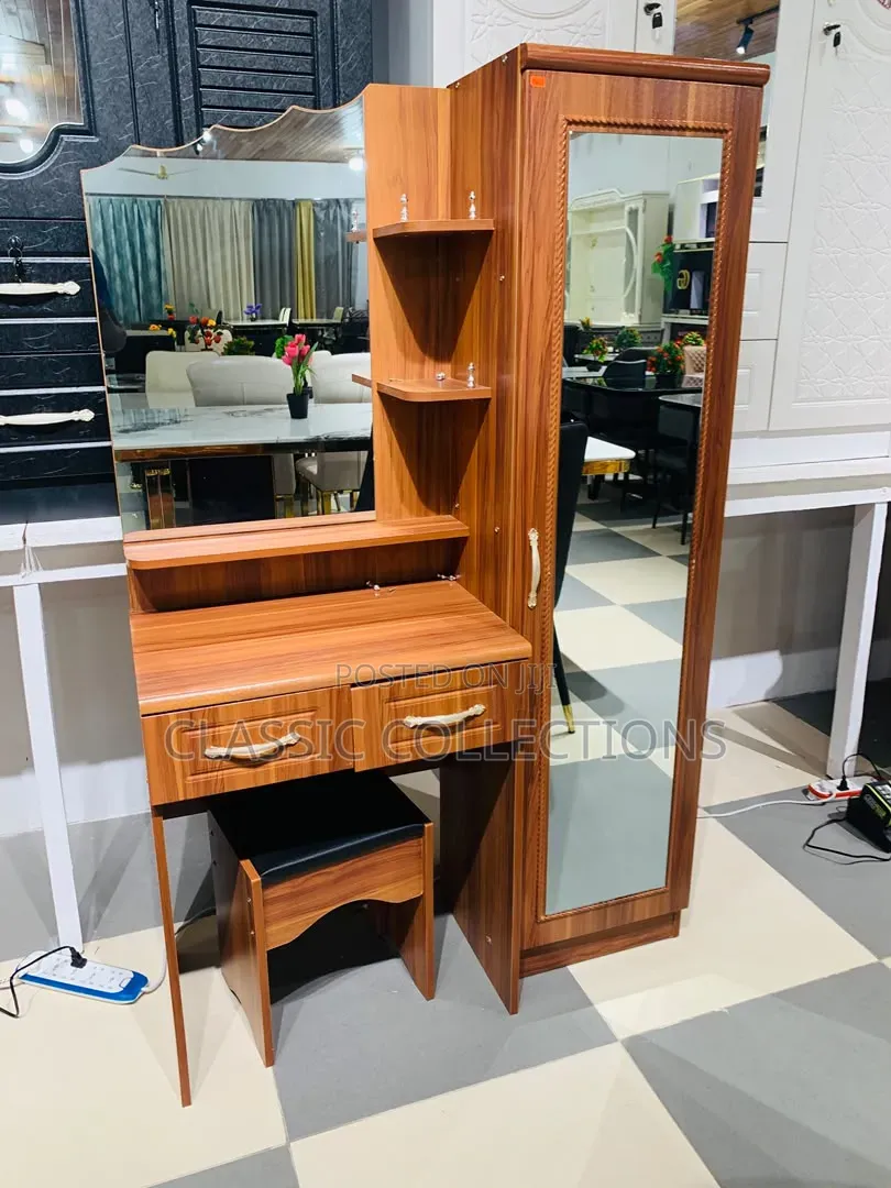 2-in-1 Wooden Dressing Table With Full-Length Mirror