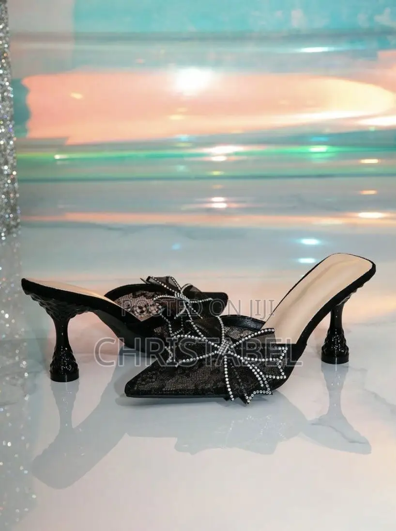 Ladies Net Bow Knot Half Shoe Heel