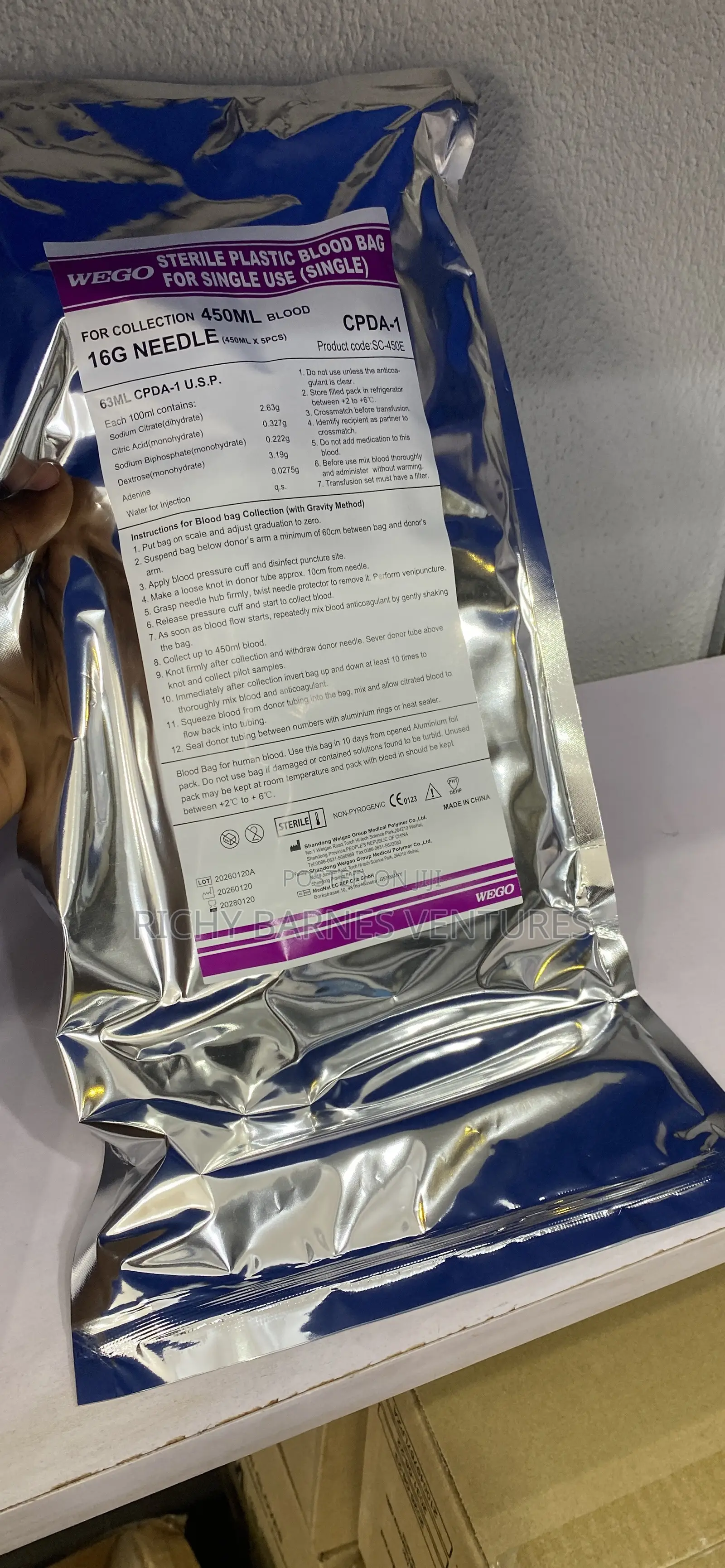 Sterile Plastic Blood Bag (Single)