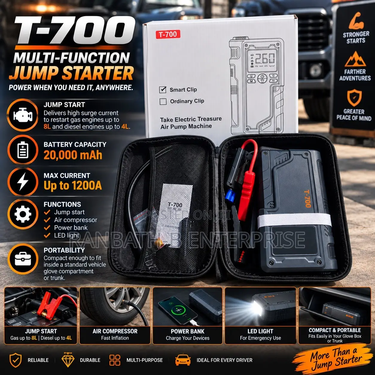 T-700 Jump Starter With Air Compressor Power Bank