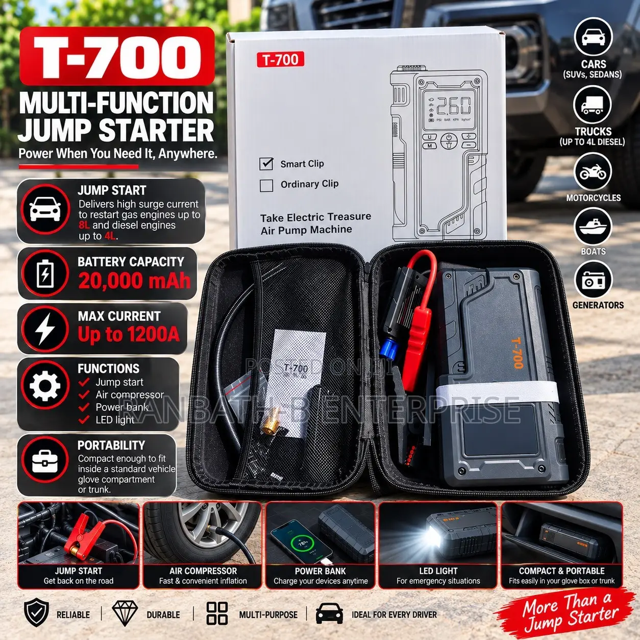 T-700 Multi-Function Car Power Air Pump
