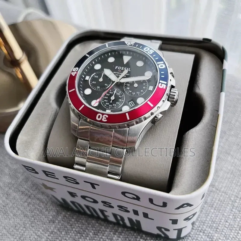 Fossil Analogical "Pepsi Bezel"chronograph Watch 46mm Case Size