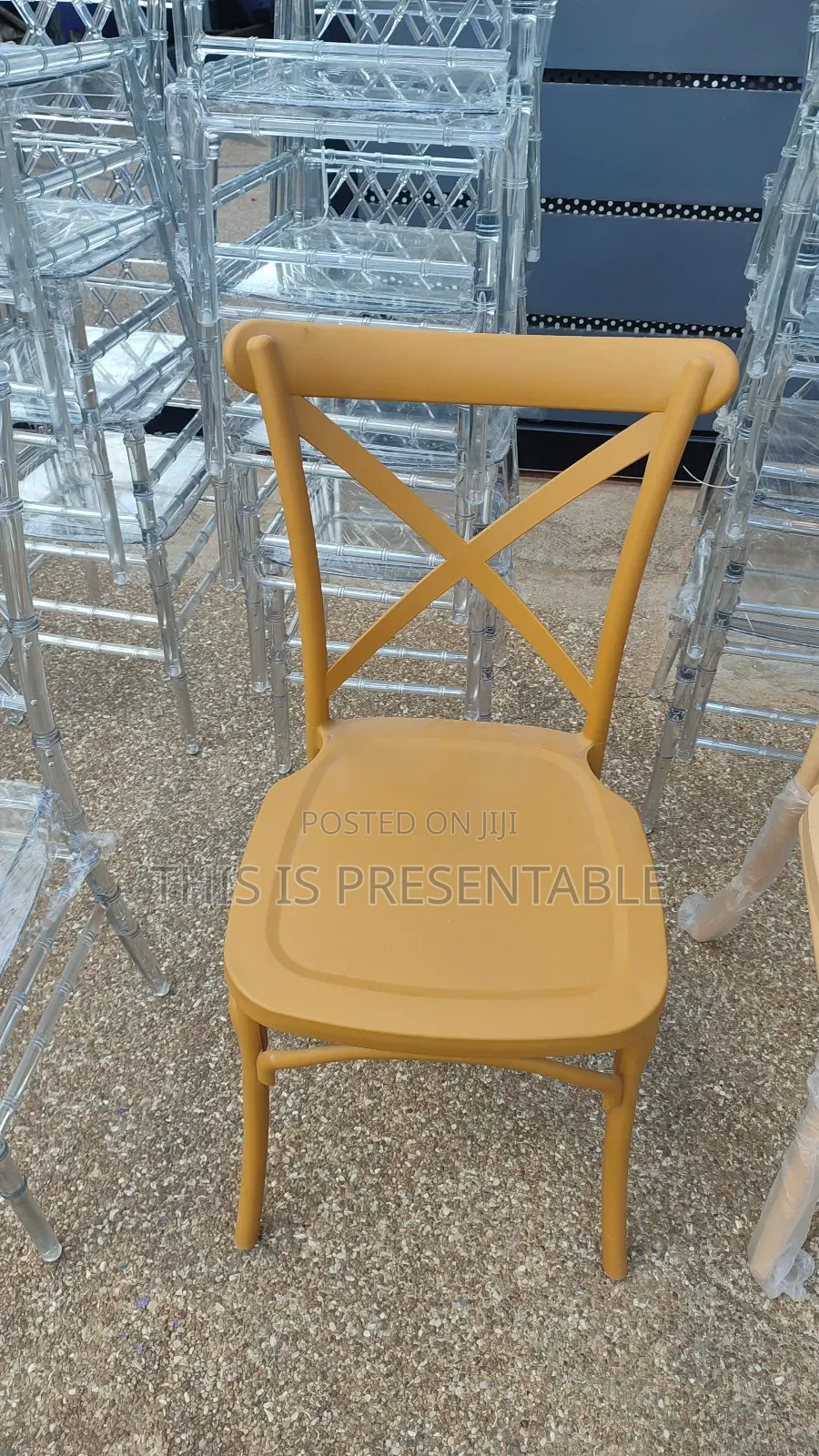 Acrylic / Crystal / Ghost Chairs and Cross-Back Chairs Are for Sale