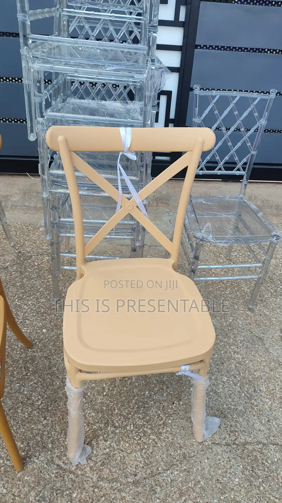 Acrylic / Crystal / Ghost Chairs and Cross-Back Chairs Are for Sale