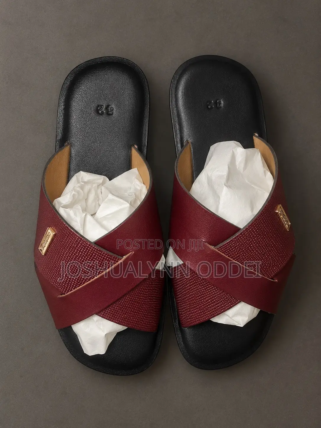 Crimson Bright Red Leather Cross Weave Sandals for Men