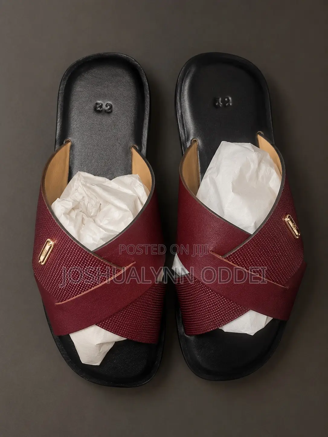 Crimson Bright Red Leather Cross Weave Sandals for Men