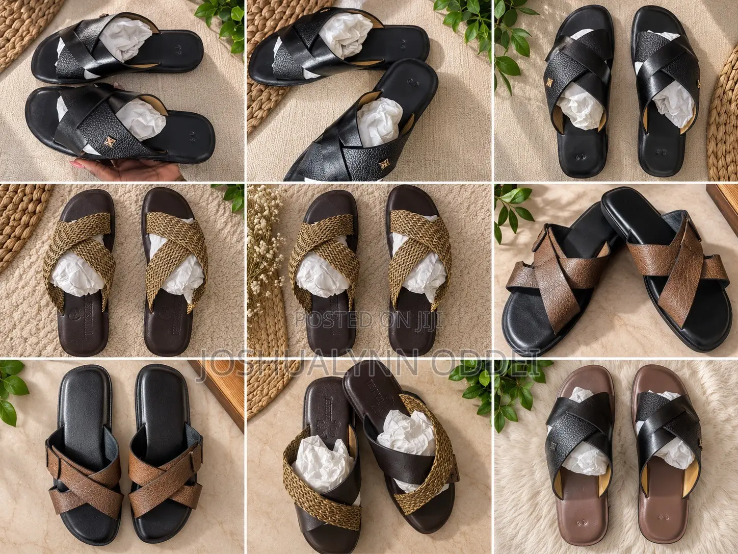 Black Single Weave Cross Sandals for Men