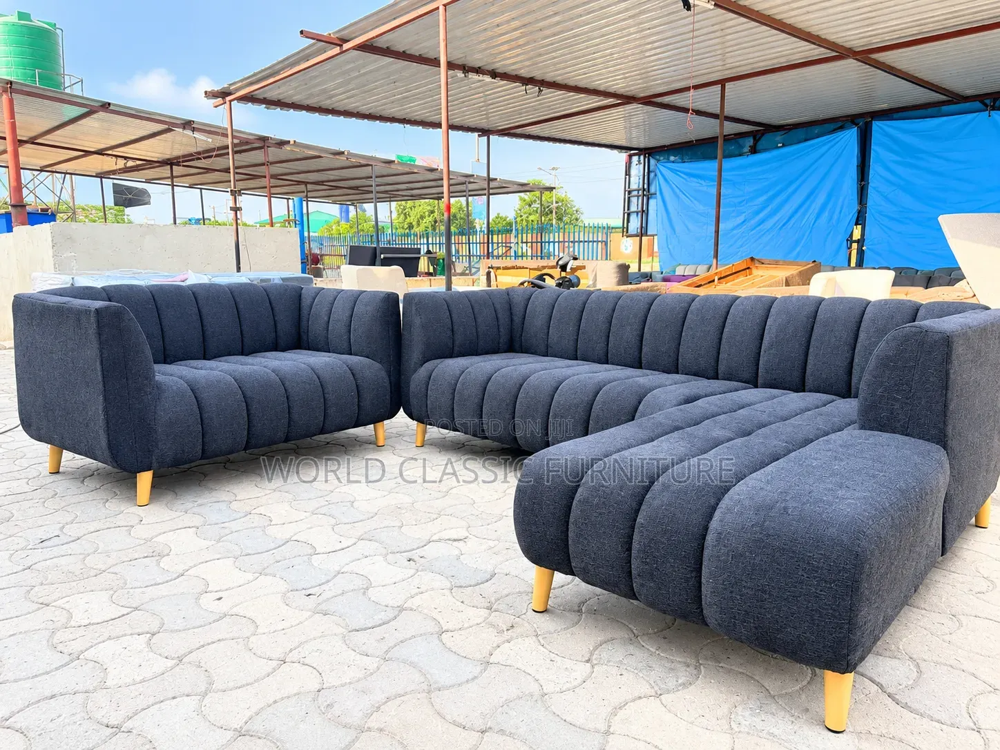 Modern Channel-Tufted L-Shape Sofa Set