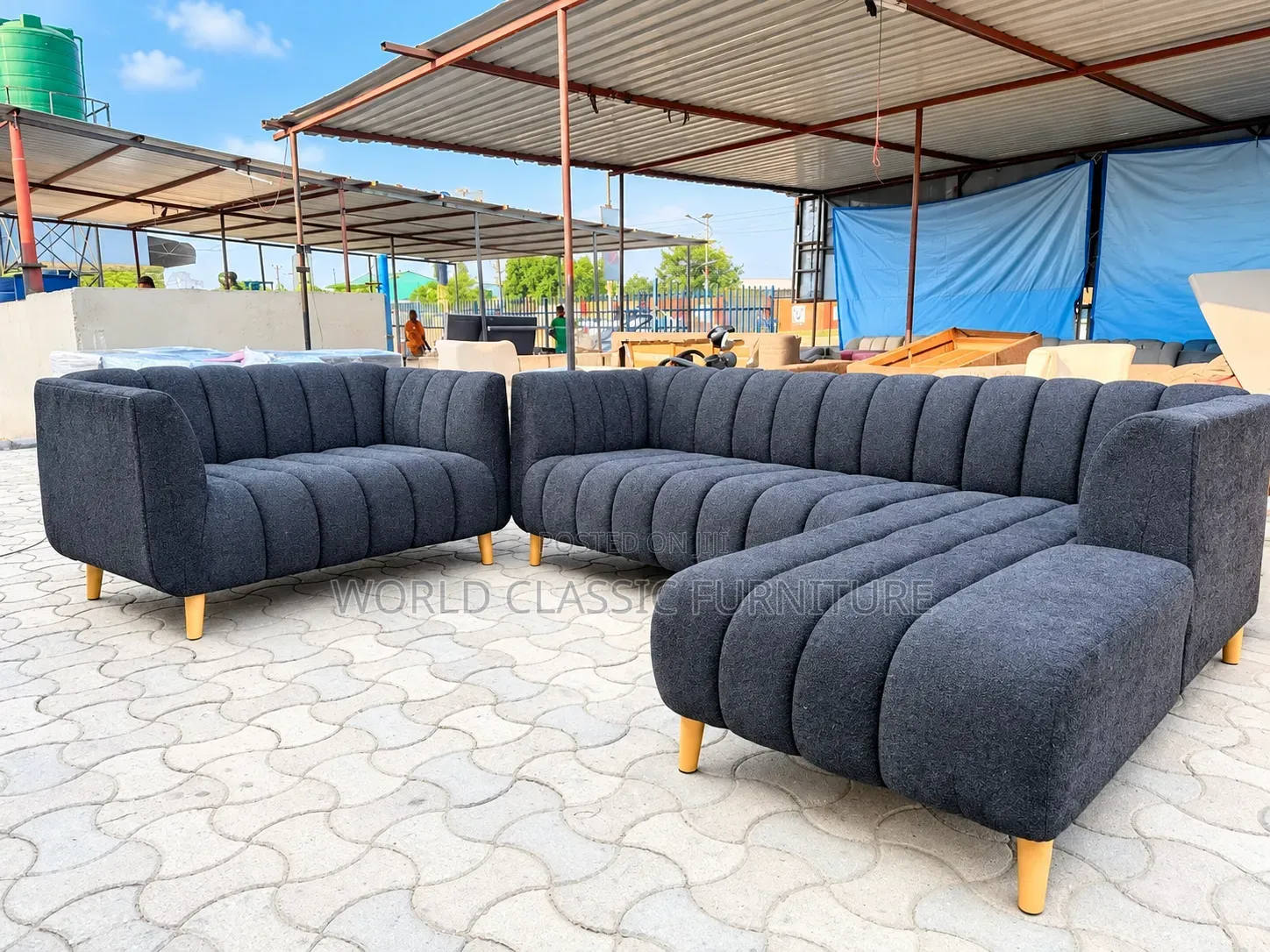 Modern Channel-Tufted L-Shape Sofa Set