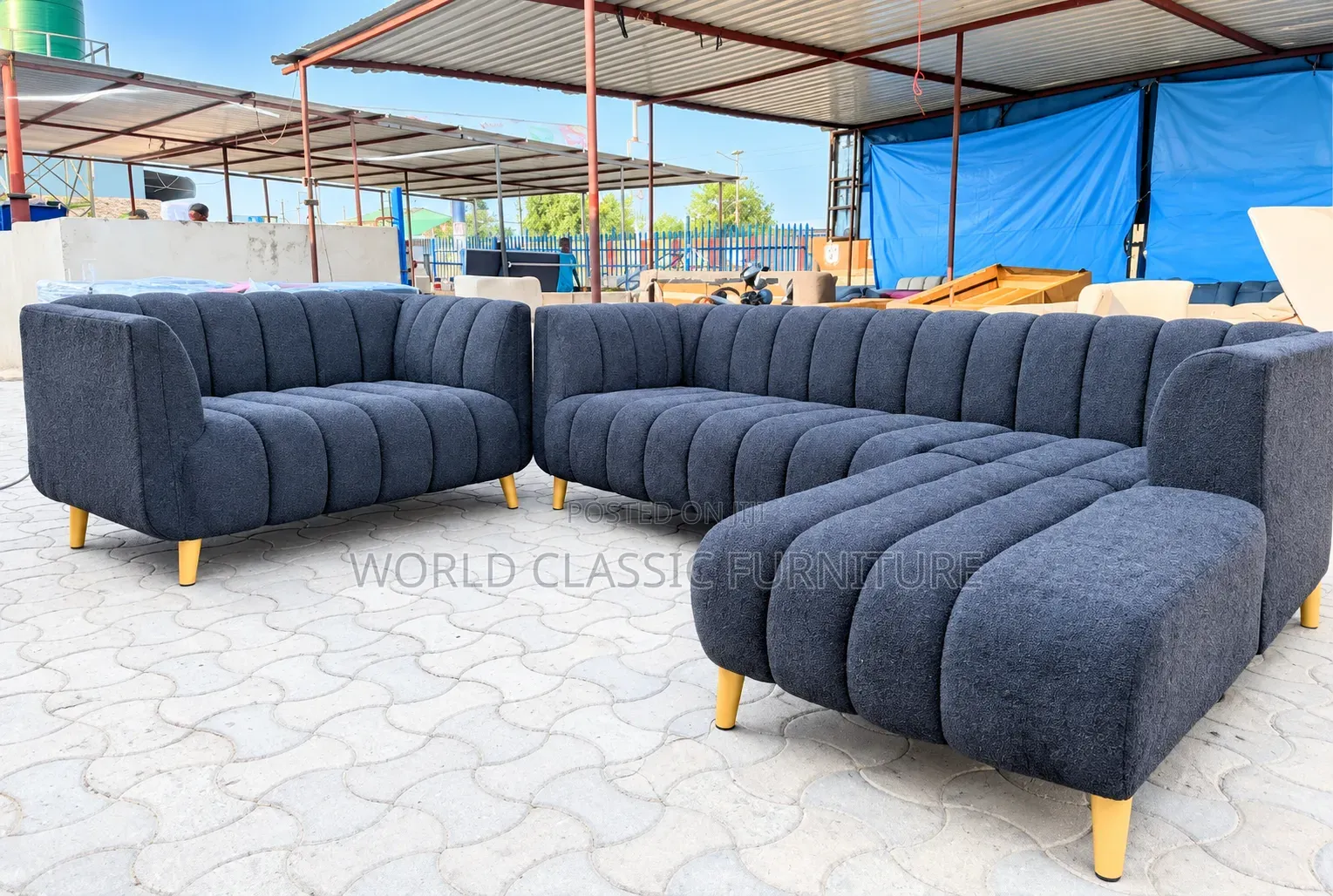 Modern Channel-Tufted L-Shape Sofa Set