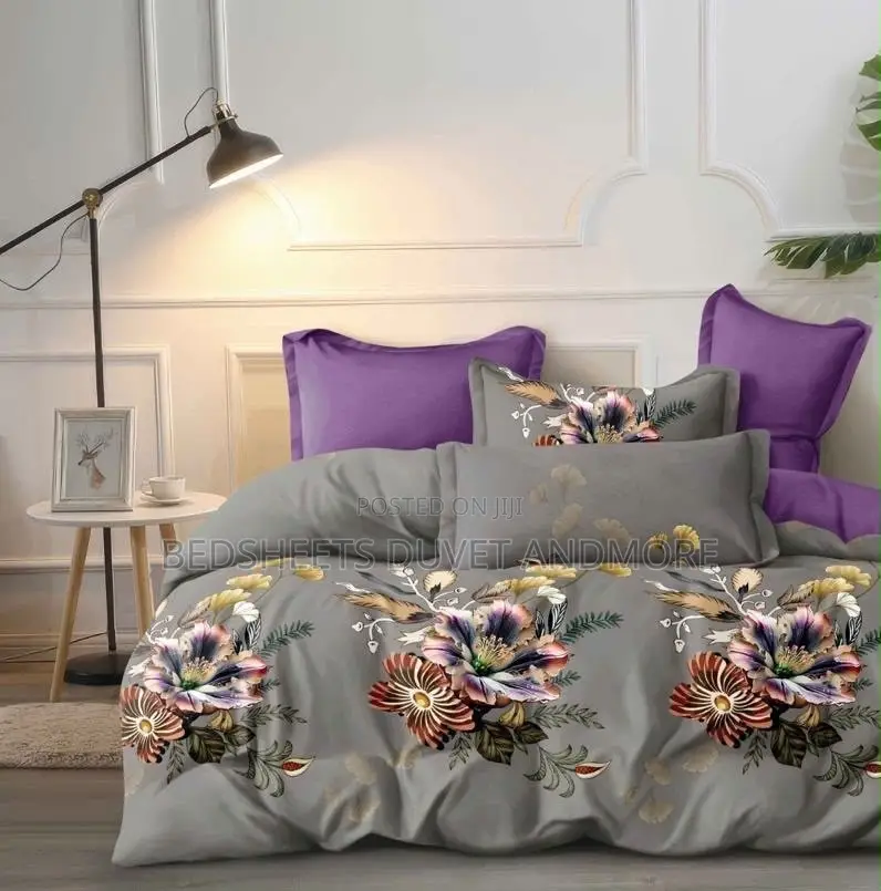 Beautiful Grey and Purple Flowered Designed Duvet