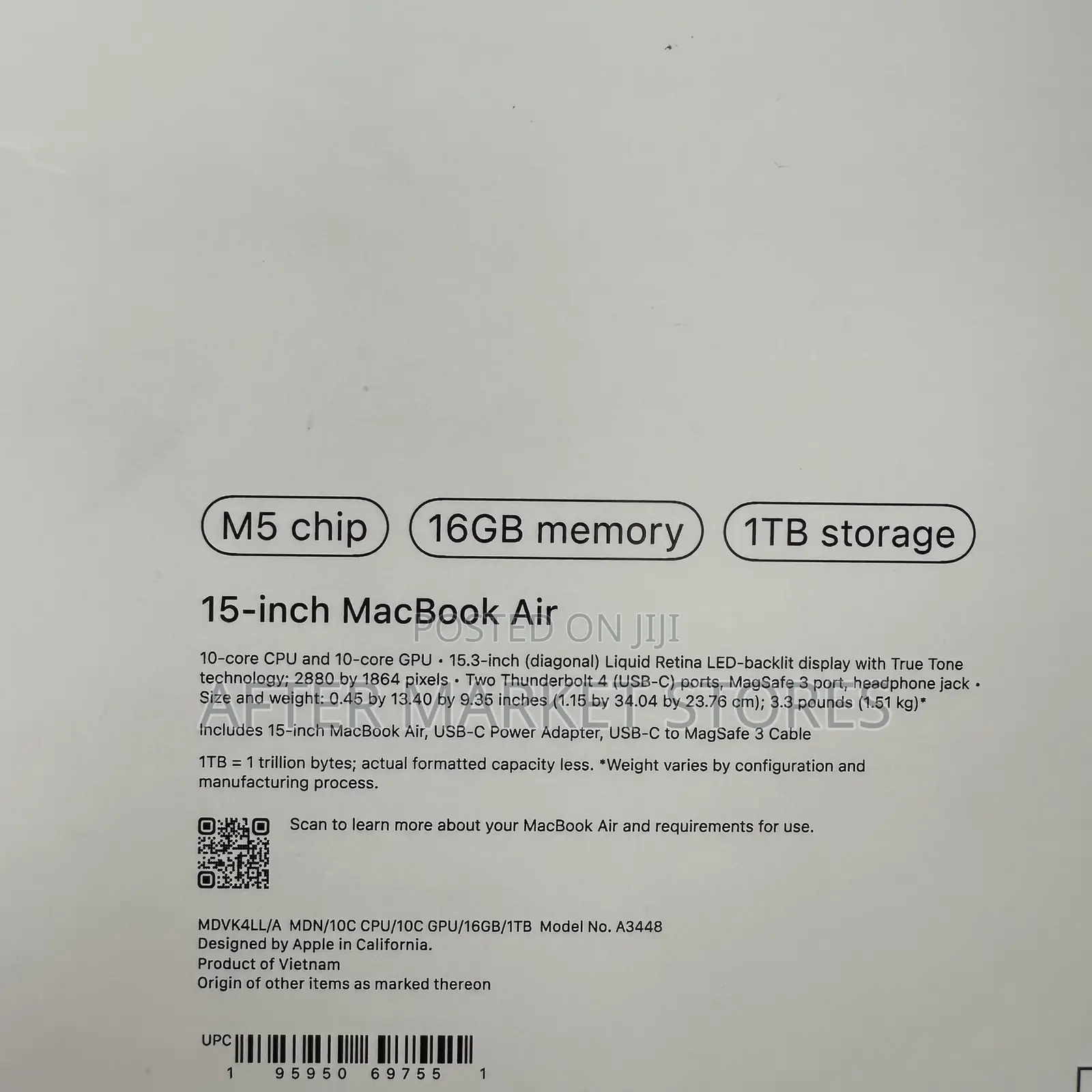 New Laptop Apple MacBook Air 2026 M5 16GB Apple M5 SSD 1T
