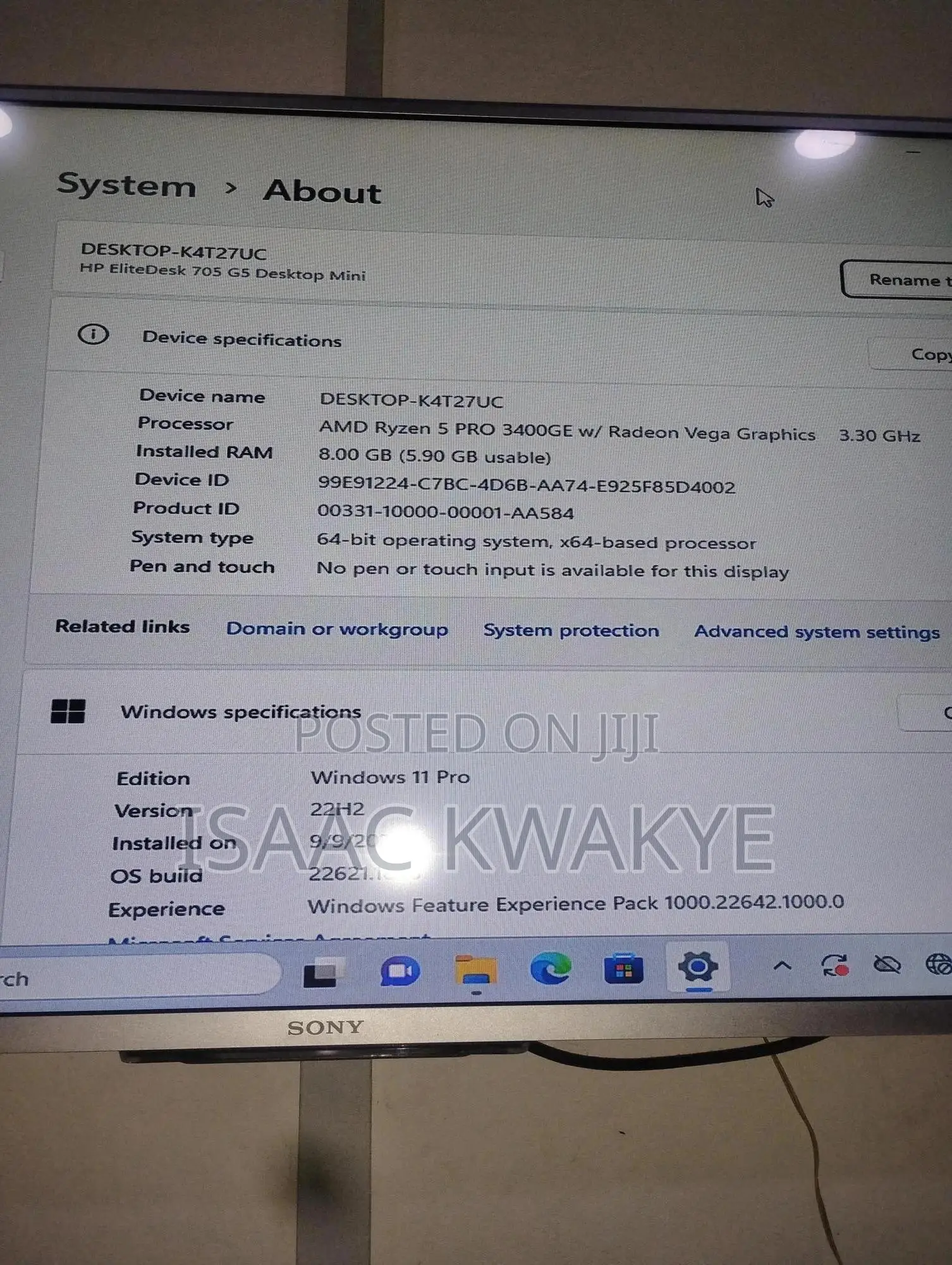 Desktop Computer HP EliteDesk 705 G3 8GB AMD Ryzen 5 SSD 256GB