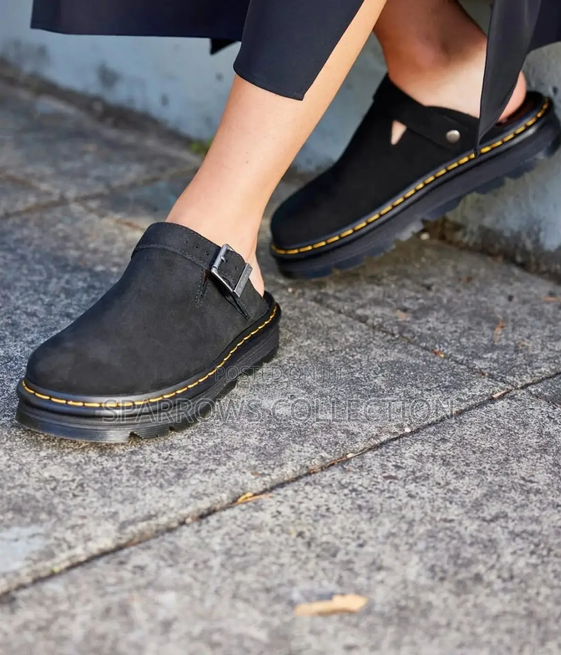 Dr. Martens Zebzag Suede Mules in Black
