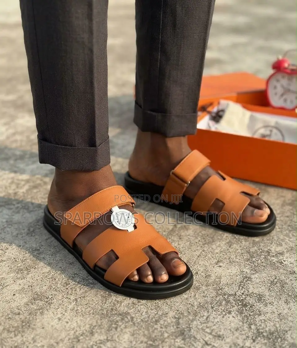 Hermès Chypre Slide Leather Sandals Brown