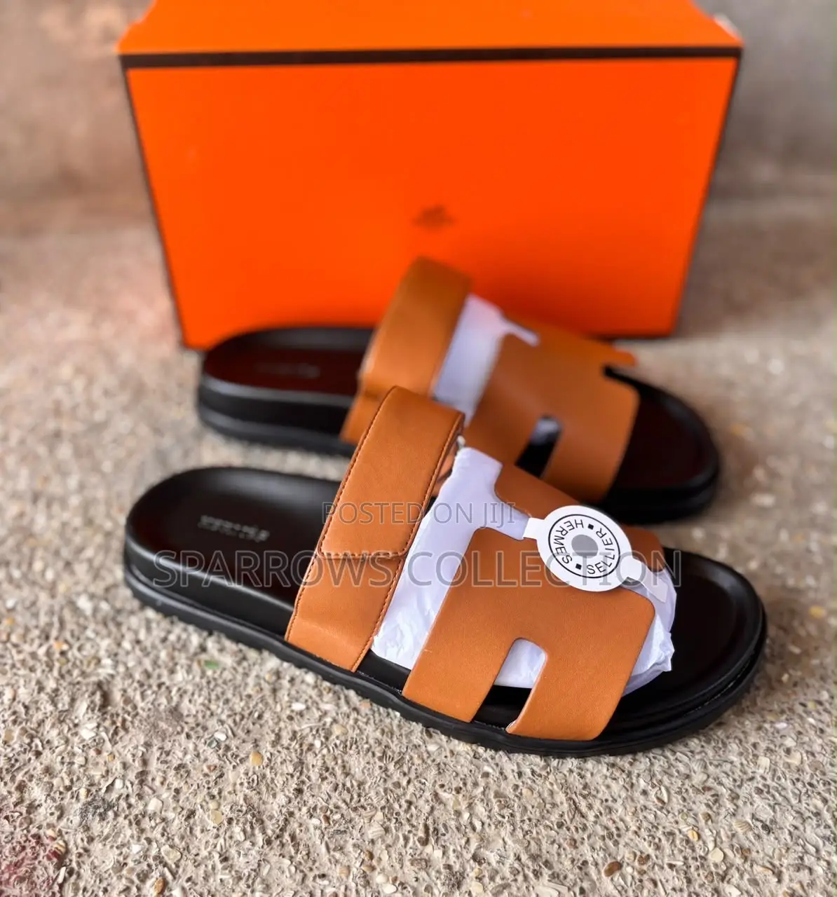 Hermès Chypre Slide Leather Sandals Brown