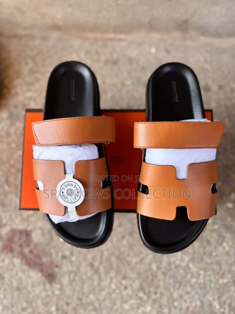 Hermès Chypre Slide Leather Sandals Brown