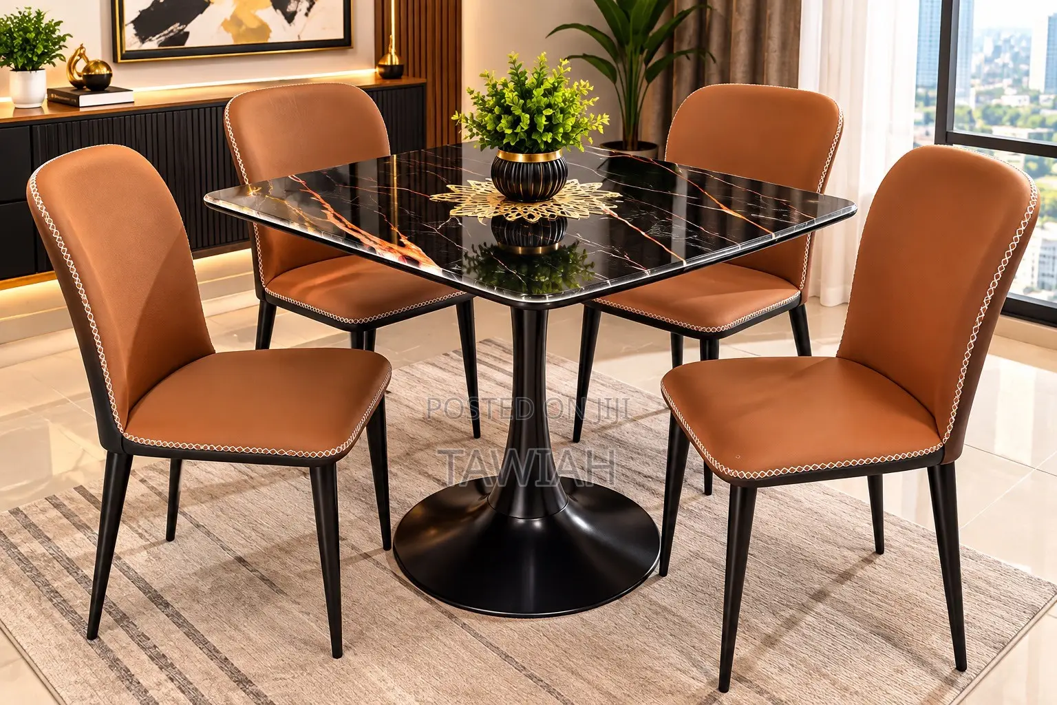 Marble Dining Set With Two Chairs