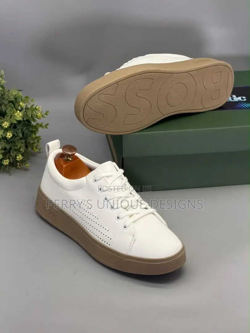 BOSS Men's Smart Casual Low-Top Perforated Leather Sneakers