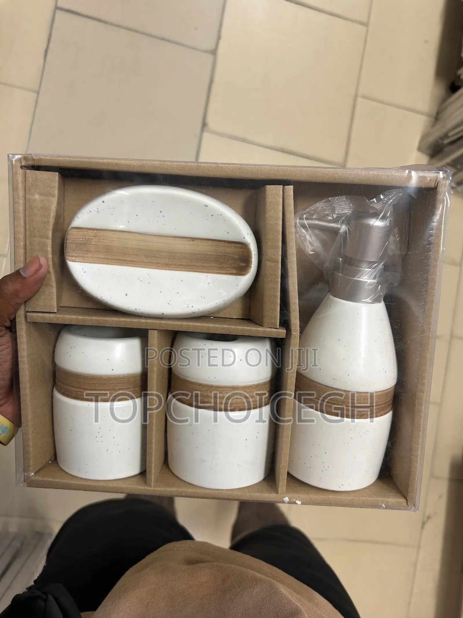 Premium Ceramic Soap Dispenser Tumbler Set (4 Pcs)