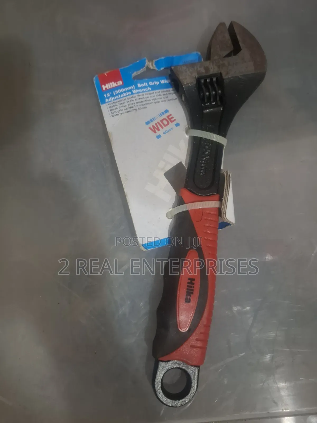 Hilka 12" (300mm) Soft Grip Wide Jaw Adjustable Wrench (40mm Opening)