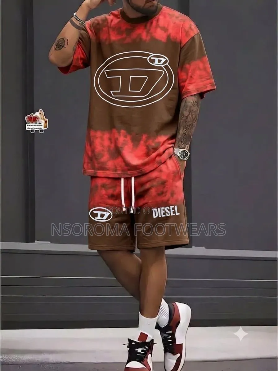 Unisex Diesel-Style T-Shirt Shorts Two-Piece Set,L _4XL