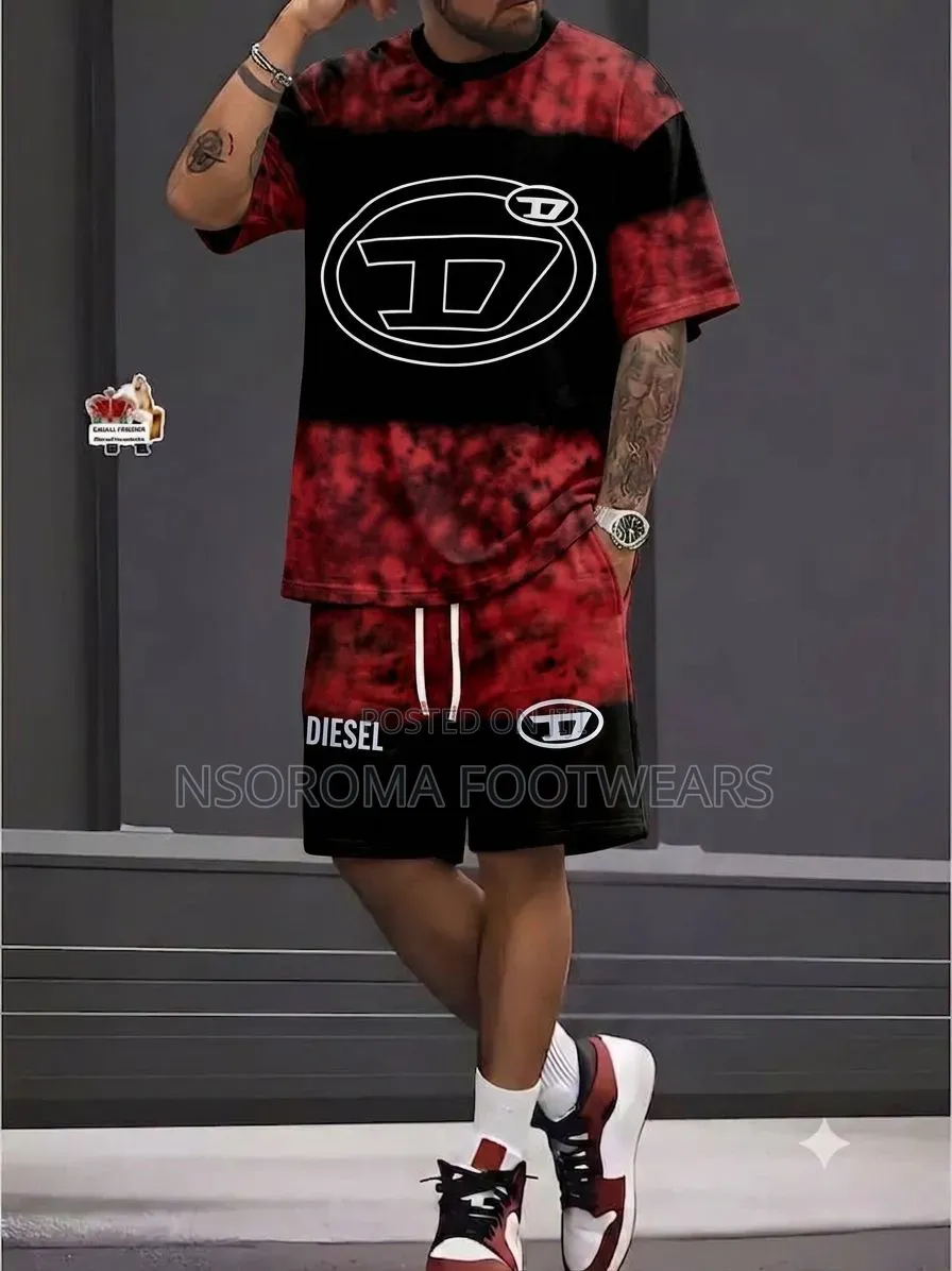 Unisex Diesel-Style T-Shirt Shorts Two-Piece Set,L _4XL