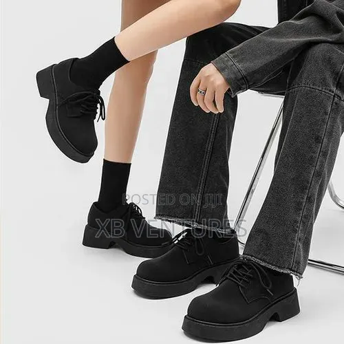 Bulky Sole Non-Slip Suede Shoes -Black