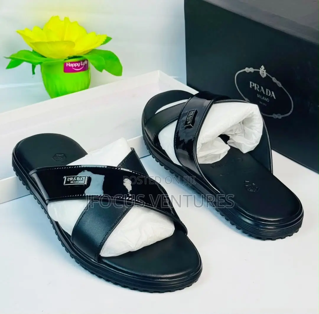 Prada Milano Black Leather Slippers