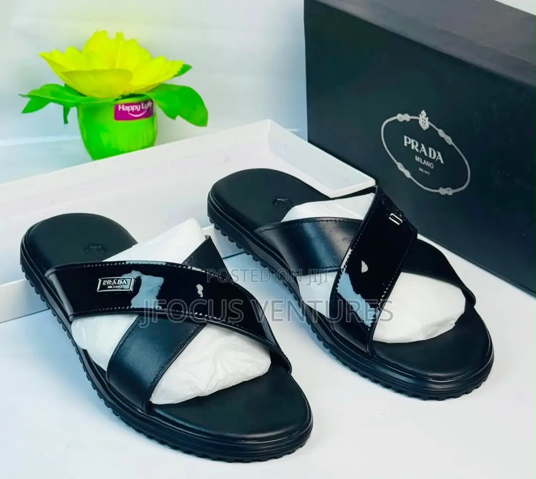 Prada Milano Black Leather Slippers