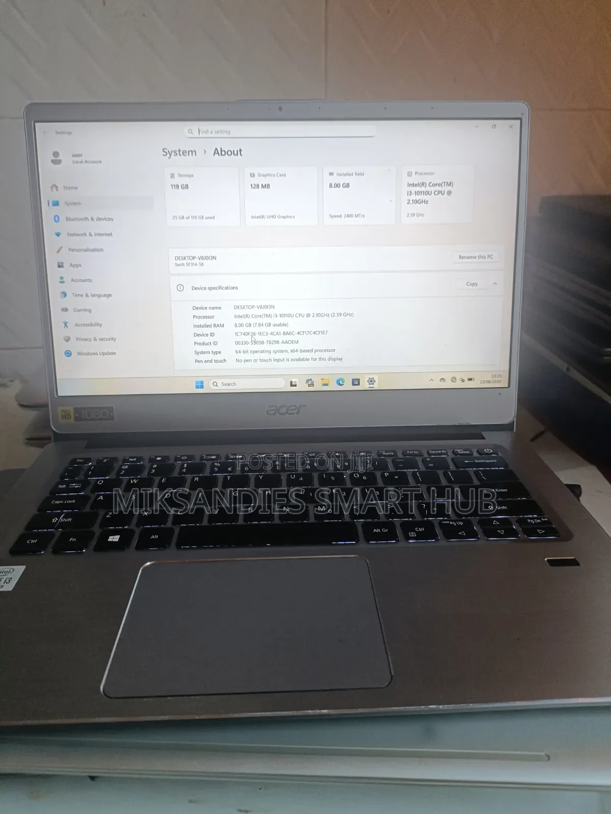 Laptop Acer 8GB Intel Core i3 SSD 128GB
