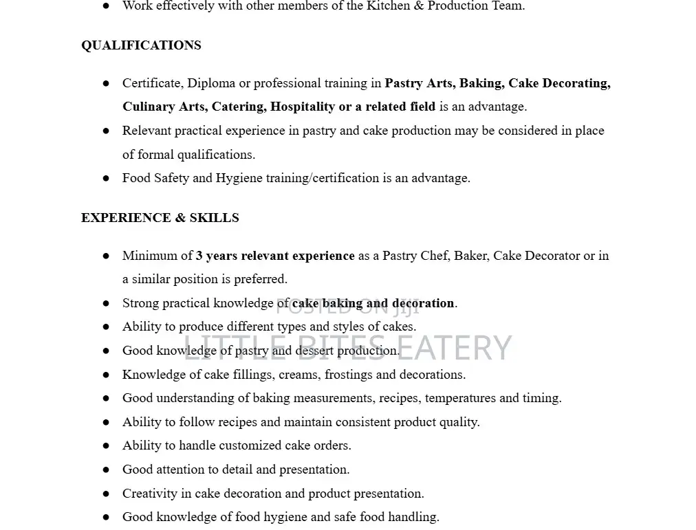 Cake and Pastry Chef