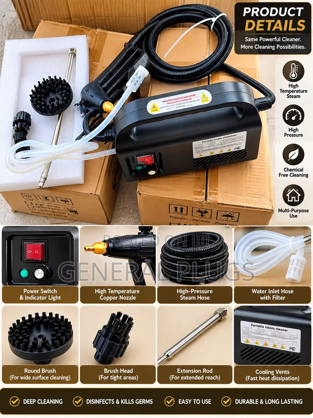 Steam Powered Auto Deep Steam Cleaning for Cars , AC , Kitchen, Sofas