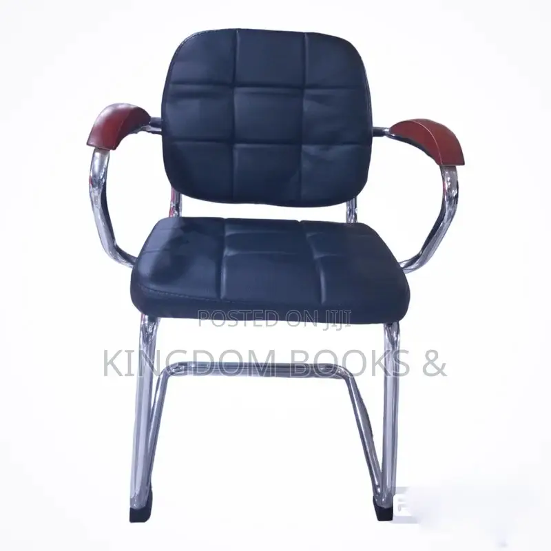 Executive Soft Leather Visitors Chair With Wooden Armrests