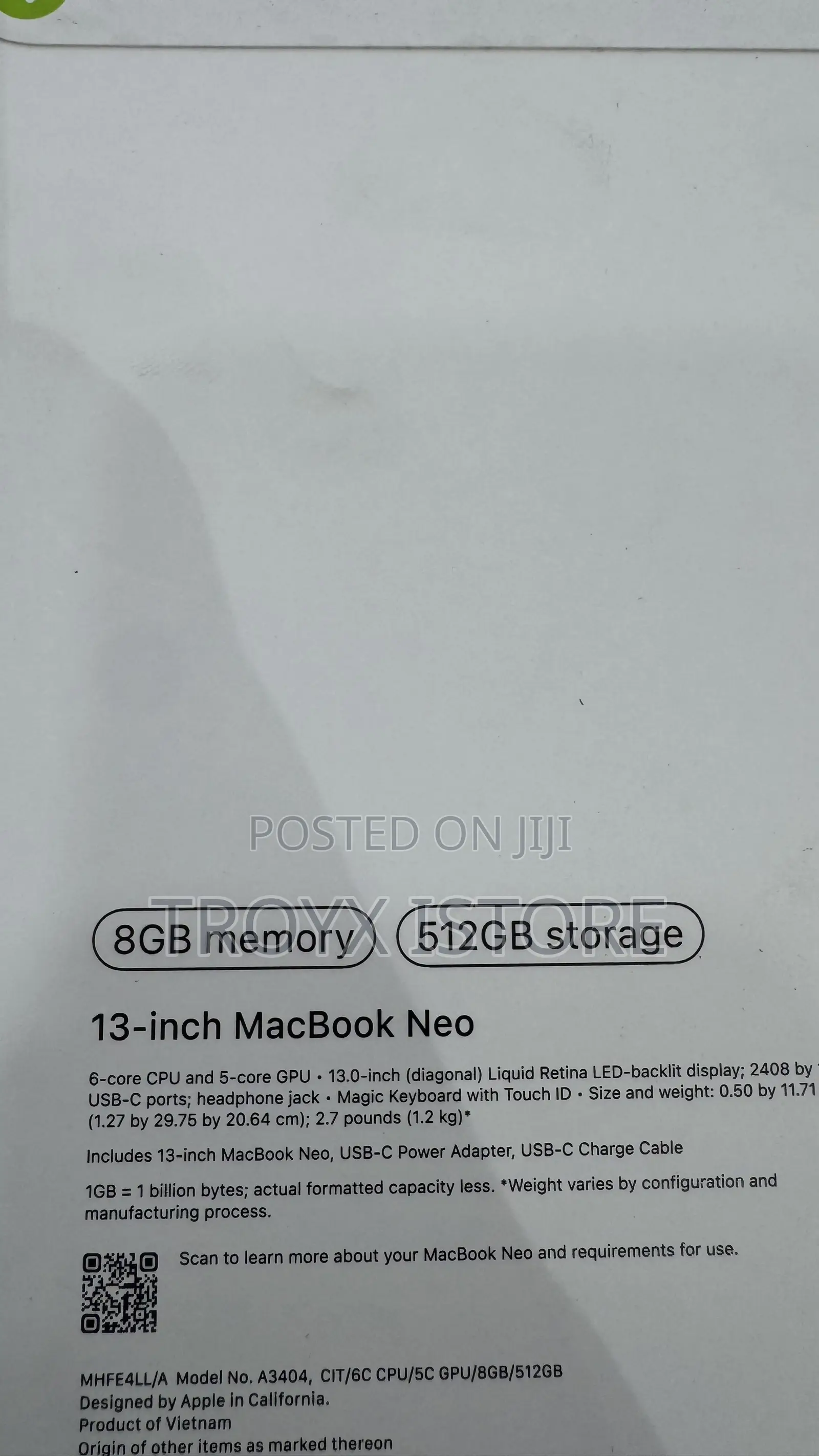 New Laptop Apple MacBook Neo 2026 8GB SSD 512GB