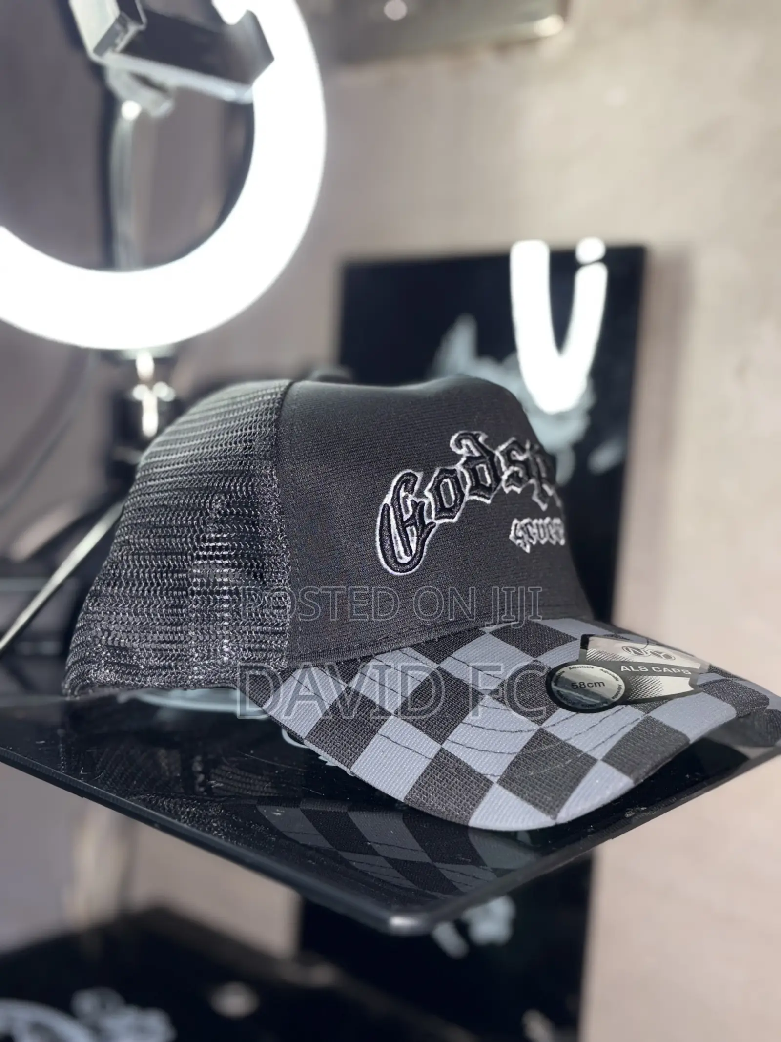 Al’s Caps Godspeed 45005 Black White Checkered Trucker Cap