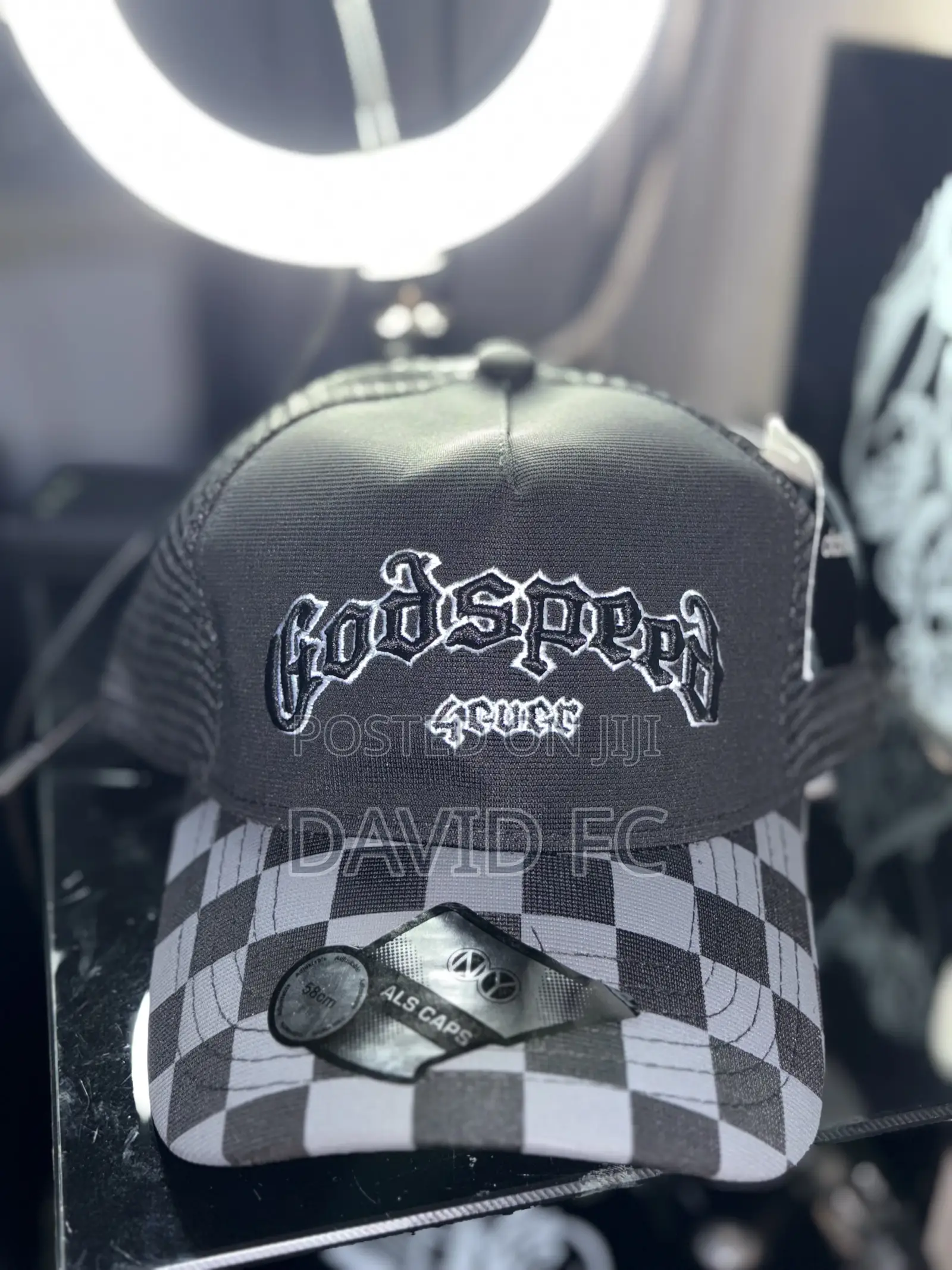 Al’s Caps Godspeed 45005 Black White Checkered Trucker Cap
